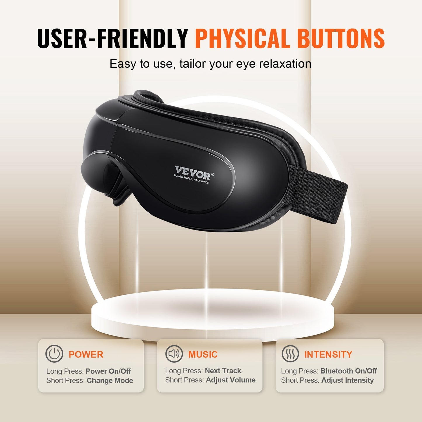 VEVOR Heated Eye Massager Eye Care Device 5 Modes Bluetooth Music Foldable