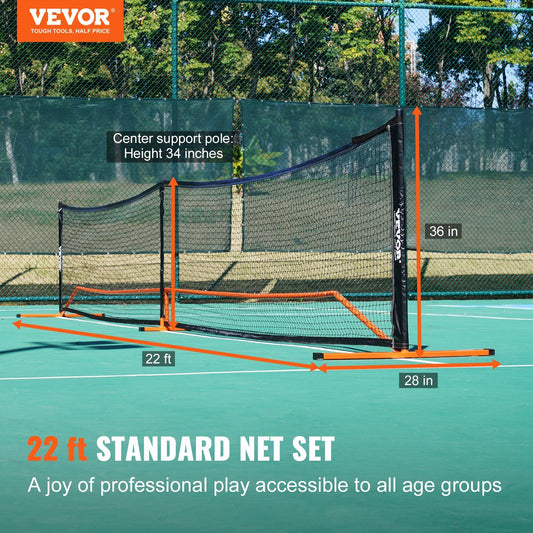 VEVOR Pickleball Net Set, 22FT Regulation Size Portable Pickleball System With Carrying Bag & Balls & Paddles, Weather Resistant Steady Metal Frame & Strong PE Net, For Outdoor BackyardDriveway