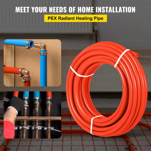 VEVOR  PEX Tubing Pipe PEX Tubing Oxygen Barrier Radiant Floor PEX Pipe Radiant Heat Floor Heating Plumbing Cold And Hot Water Tubing