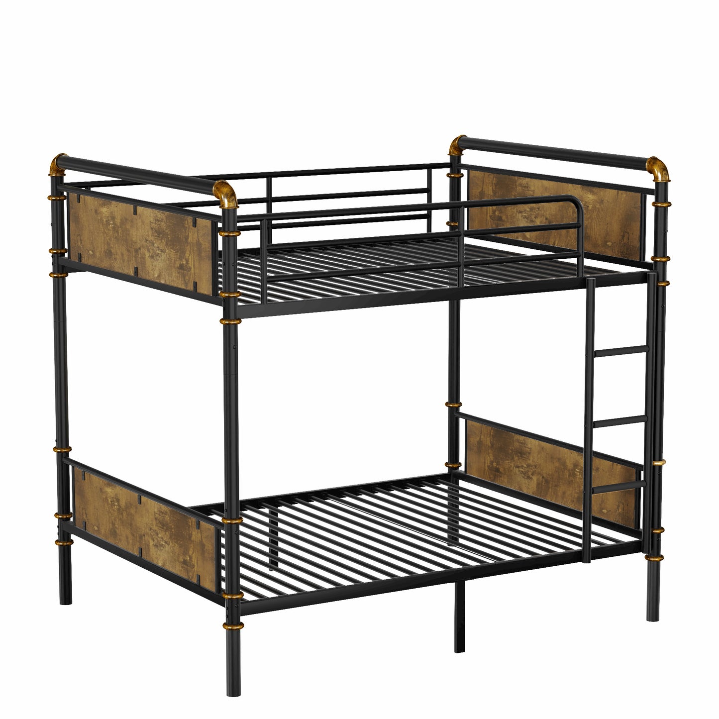 Double Bed Plus Double Bed Plus Metal Bunk Bed, Industrial Grade Detachable Bunk Bed With Safety Railing, Suitable For Teenagers, Black