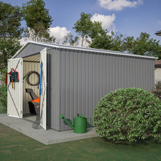 10 X 10 FT Outdoor Storage Shed, Large Metal Tool Sheds With Updated Frame Structure And Lockable Doors, Garden Shed For Backyard Garden Patio Lawn, Grey