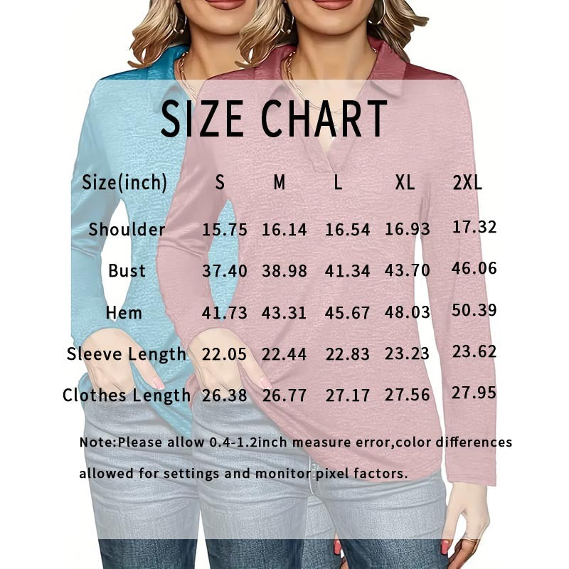 2 Packs Women's Polo Shirts Long Sleeve Business Casual Tops Collared V Neck Basic Tees