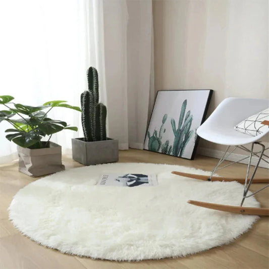 Super Soft Plush Round Rug Mat Fluffy White Carpets Thick Pile Rug