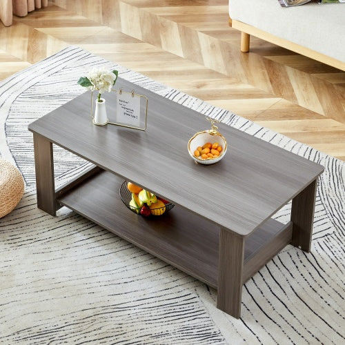 A Modern And Practical Gray Textured Coffee Table, Double Layered, MDF Material, 43.3x21.6x16.5