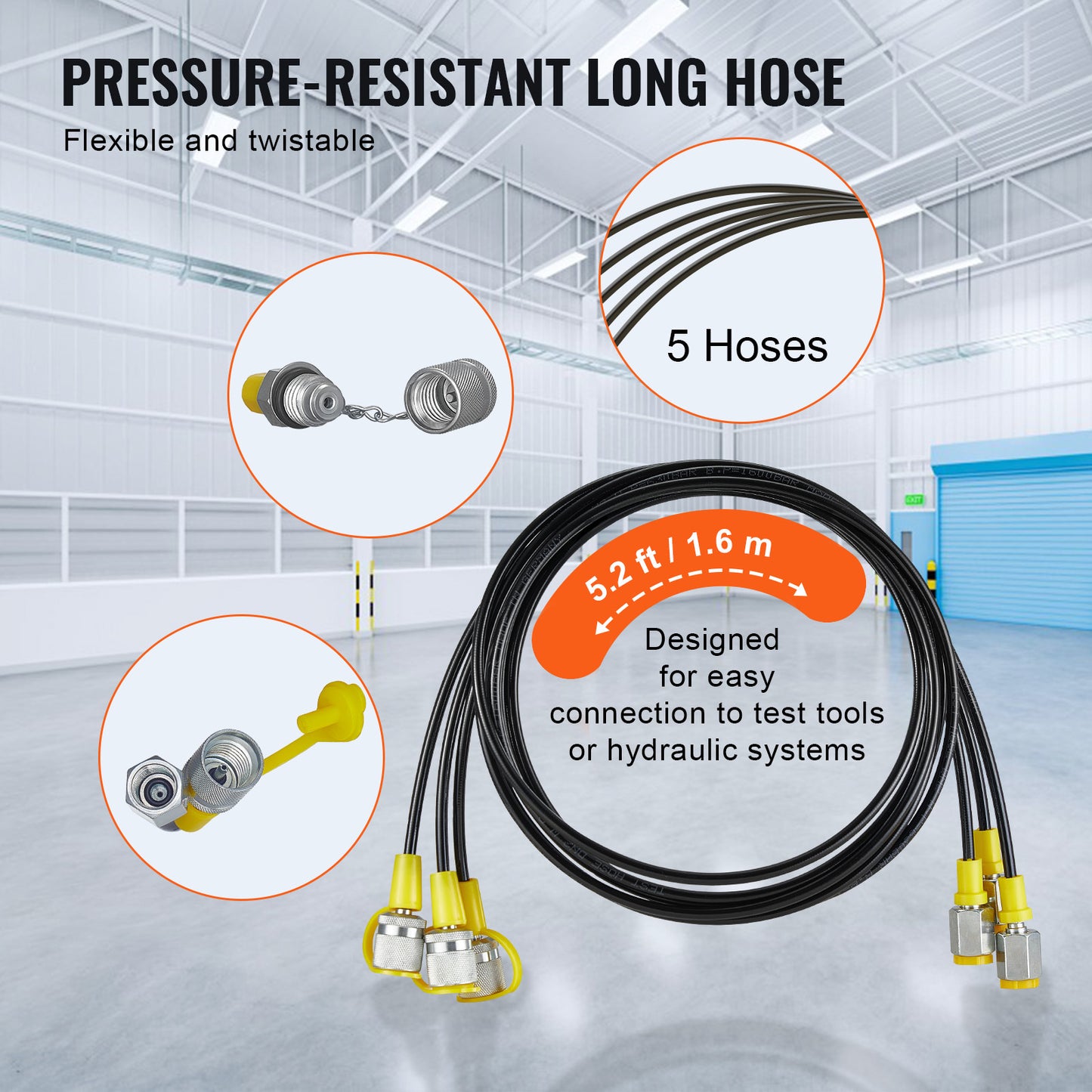 VEVOR Hydraulic Pressure Test Kit, 5 Gauges 13 Couplings 14 Tee Connectors 5 Test Hoses, Excavator Hydraulic Test Gauge Set With Carrying Case For Excavator Tractors Machinery