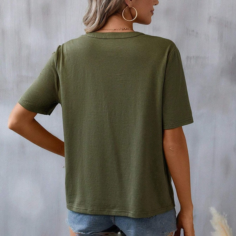 Women's Elegant V-Neck Floral Embroidery Lace Trim Short Sleeve Blouse Casual Top