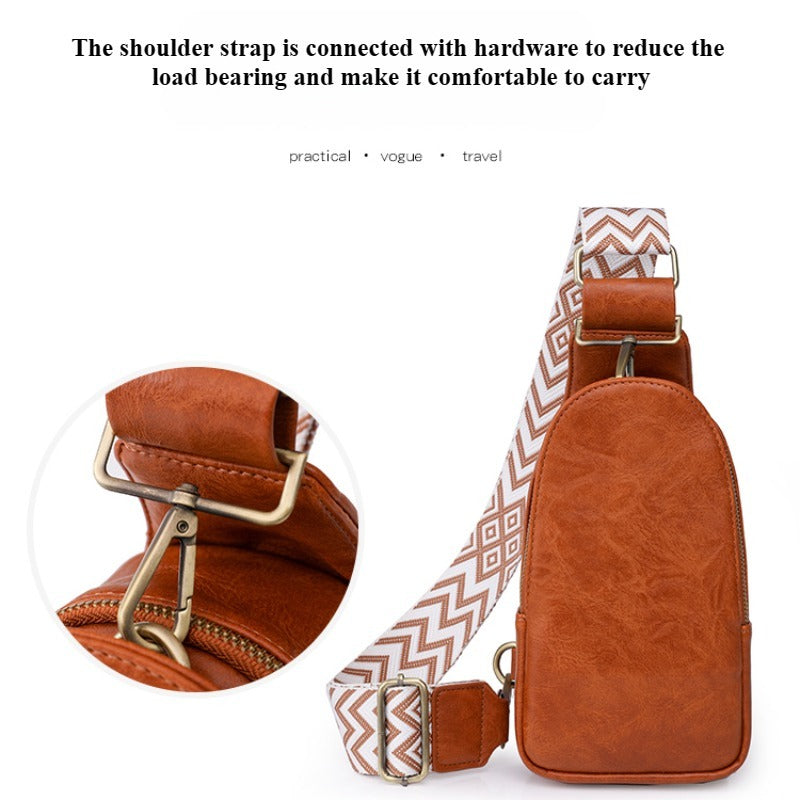 Women Chest Bag Sling Bag, Guitar Strap Small Crossbody PU Leather