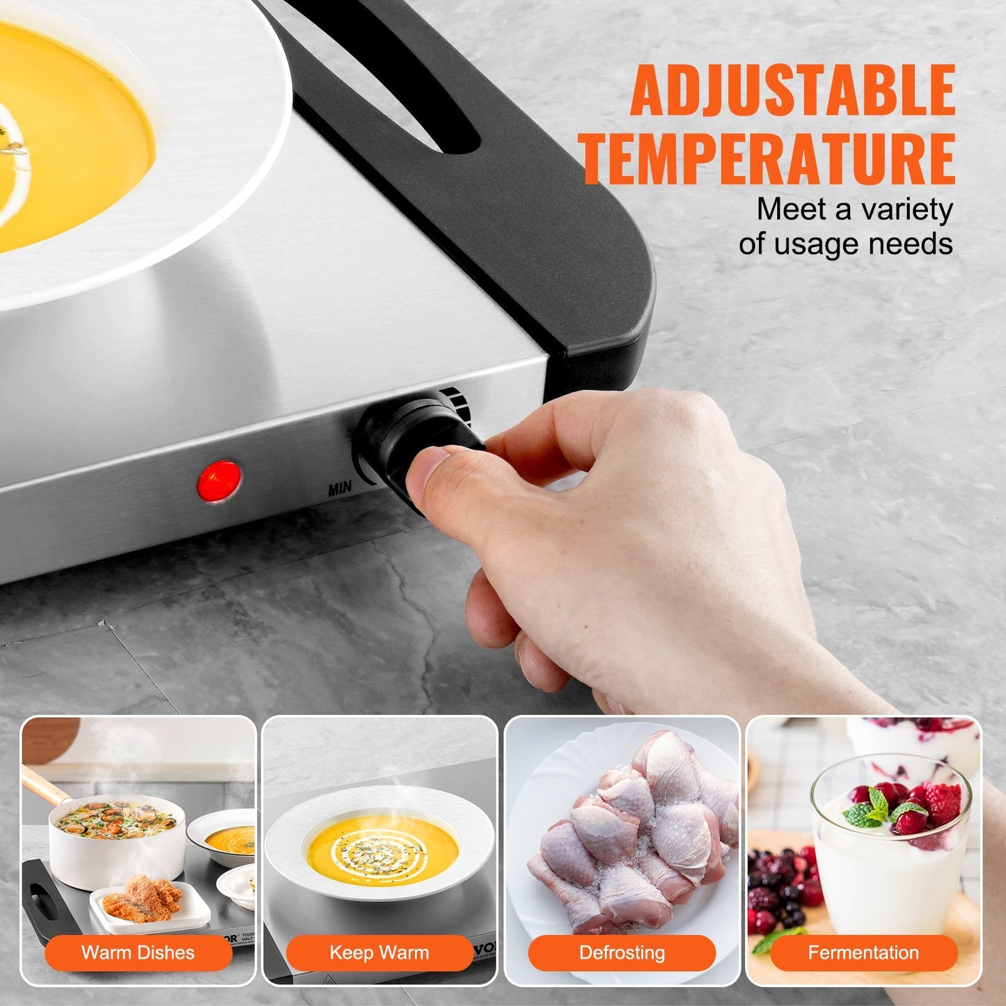VEVOR Electric Warming Tray Buffet Food Warming  Temp Control Stainless Steel