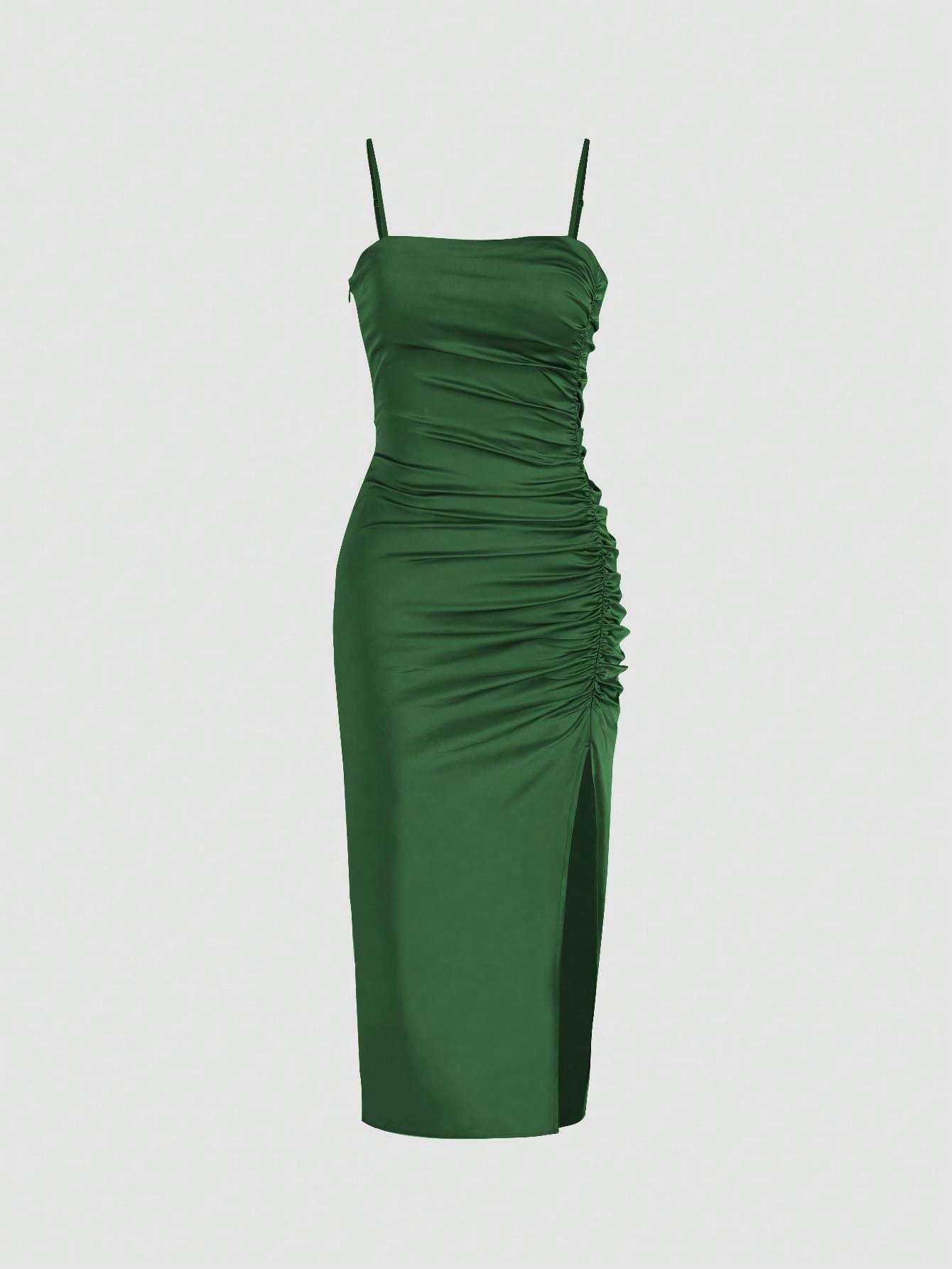 Solid Color Bodycon Slit Cami Dress