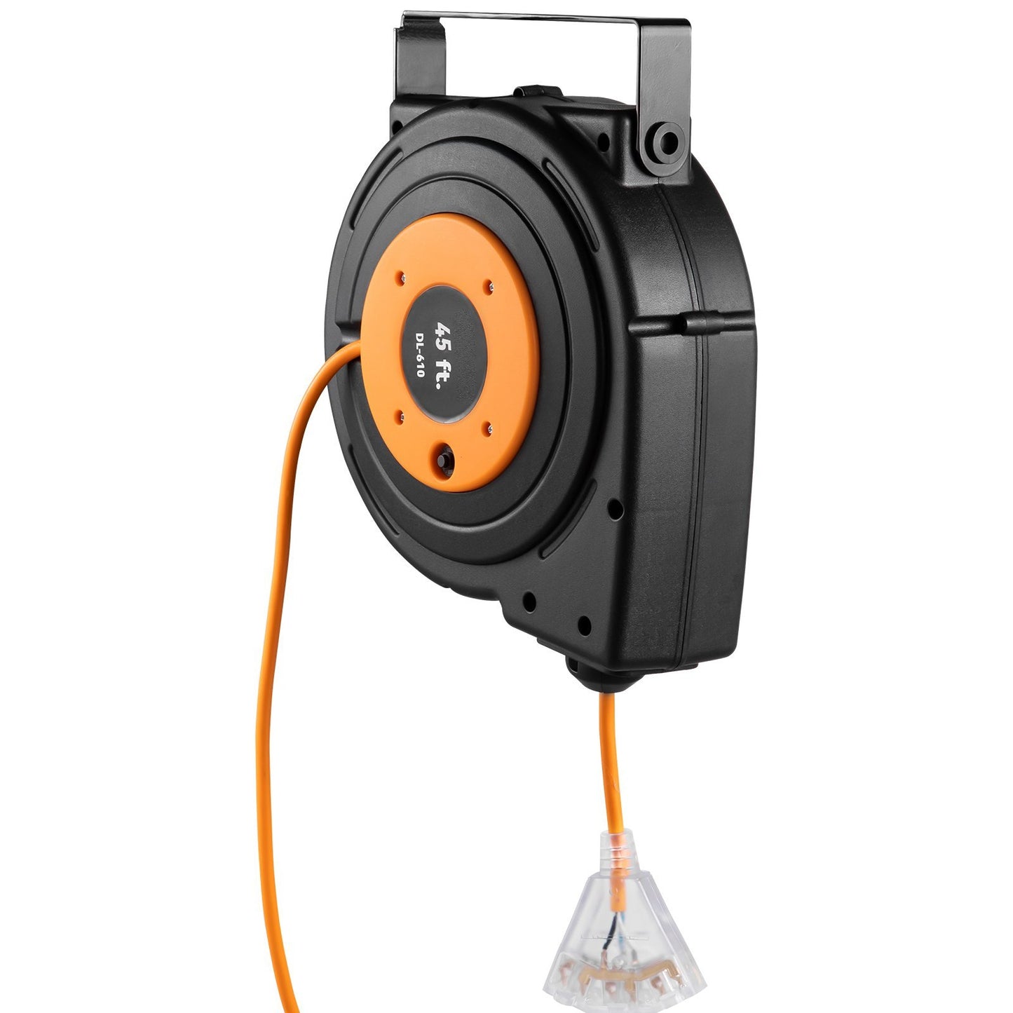 VEVOR Retractable Extension Reel, Heavy Duty 12AWG 3C SJTOW Power Cord 45 FT 12AWG, Black