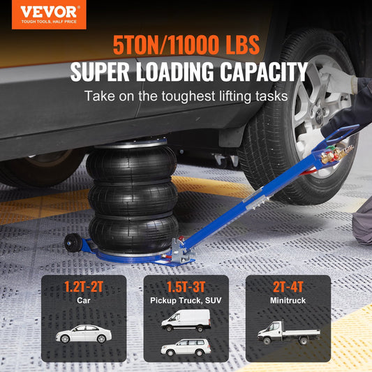 VEVOR Air Jack, 5 Ton 11000 Lbs Triple Bag Air Jack, Airbag Jack With Six Steel Pipes, Lift Up To 18.5 Inch 470 Mm, 3-5 S Fast Lifting Pneumatic Jack, With Adjustable Handle For Car, Garage, Repair