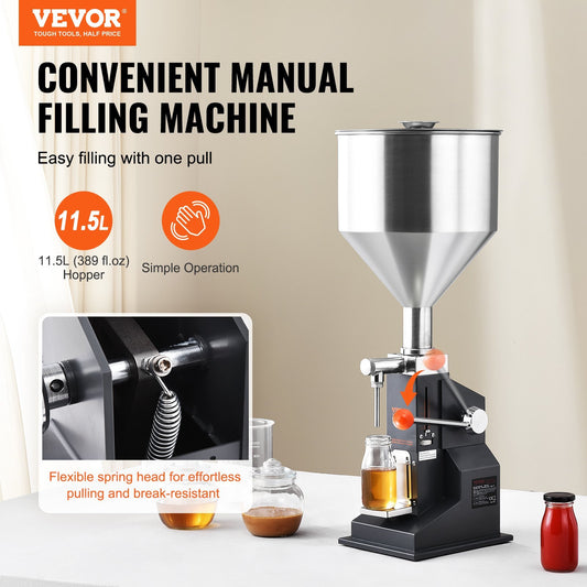 VEVOR Manual Paste Liquid Filling Machine, 5-100ml Bottle Filler, Adjustable Bottle Filling Machine, Stainless Steel Liquid Filler With Hopper For Milk Water Juice Essential Oil Shampoo Cosmetic Honey