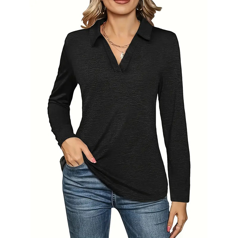 2 Packs Women's Polo Shirts Long Sleeve Business Casual Tops Collared V Neck Basic Tees
