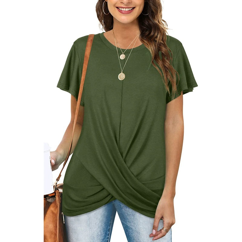 Women's Plus Size Twist Front T Shirt Casual Short Sleeve Round Neck Tunic Tops