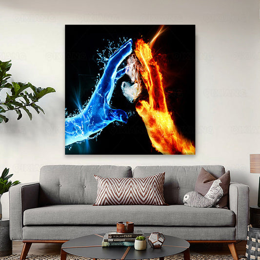 Love Fire And Water Canvas Living Room Decoration Wall Painting