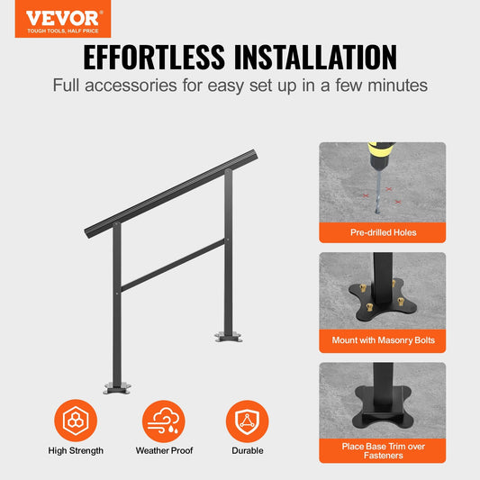 VEVOR Outdoor Handrail 165LBS Load Handrail Outdoor Stairs Aluminum Stair Handrail Outdoor Stair Railing Transitional Range From  Staircase Handrail Fits 2-3 Steps With Screw Kit