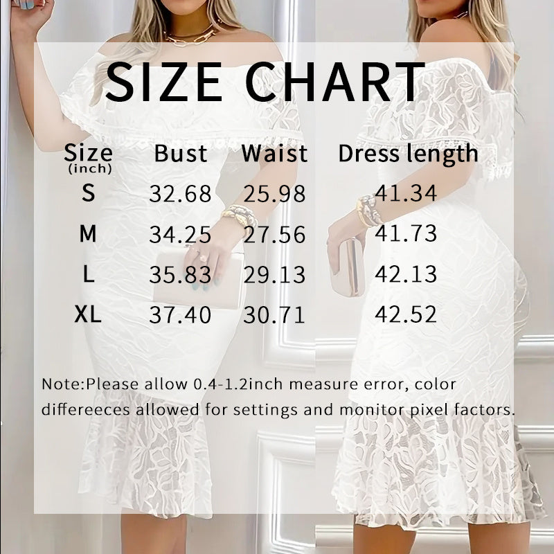 Women's Elegant Floral Lace Off The Shoulder Dress Scallop Trim Bodycon Dress