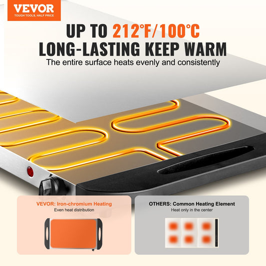 VEVOR Electric Warming Tray Buffet Food Warming  Temp Control Stainless Steel