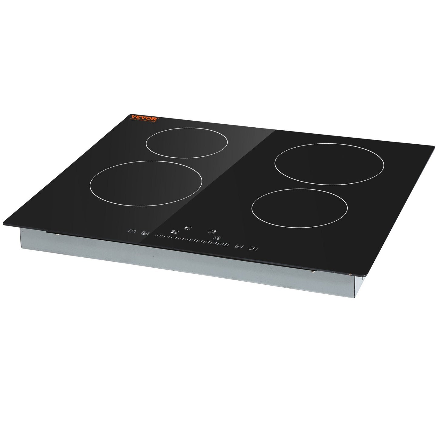 VEVOR Built In Electric Stove Top, 23.2 X 20.5 Inch 4 Burners, 240V Glass Radiant Cooktop With Sensor Touch Control, Timer & Child Lock Included, 9 Power Levels For Simmer Steam Slow Cook Fry