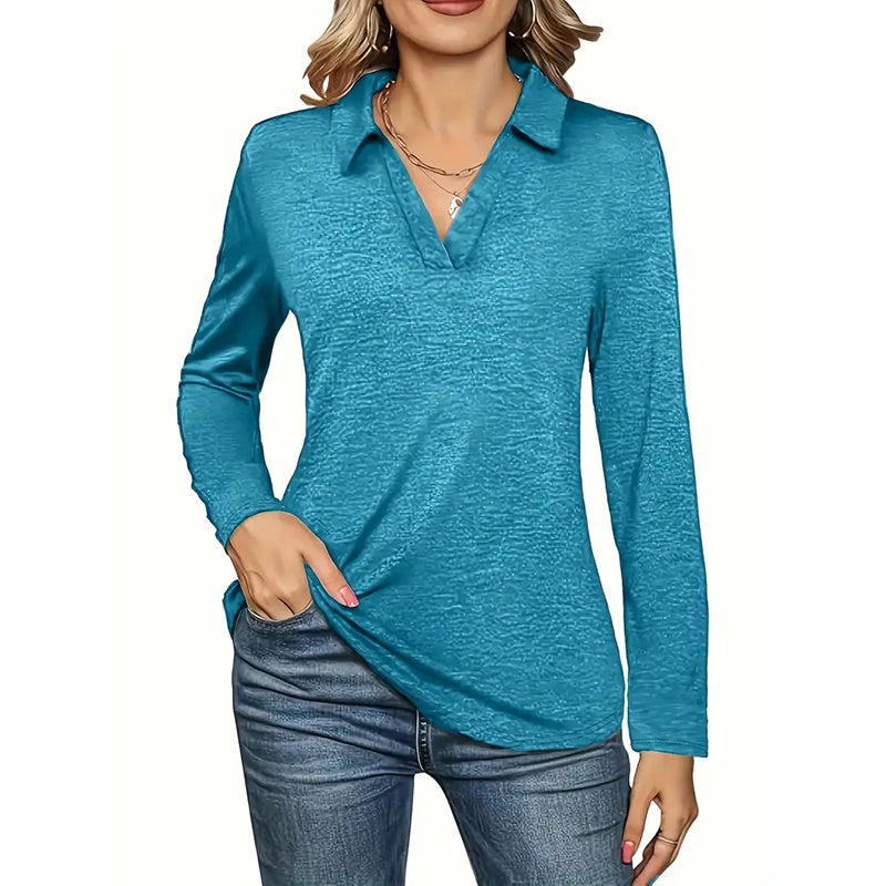 2 Packs Women's Polo Shirts Long Sleeve Business Casual Tops Collared V Neck Basic Tees