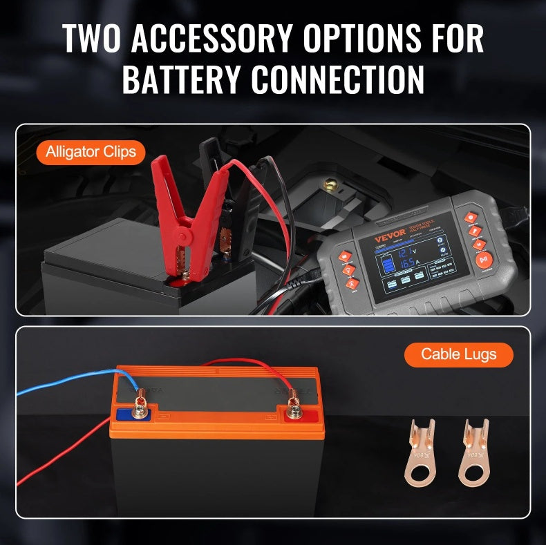 VEVOR Smart Battery Charger, 20-Amp, Lithium LiFePO4 Lead-Acid AGM Gel  SLA Car Battery Charger With LCD Display, Trickle Charger Maintainer Desulfator For Boat Motorcycle Lawn Mower Deep Cycle