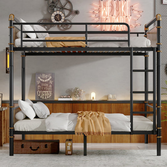 Double Bed Plus Double Bed Plus Metal Bunk Bed, Industrial Grade Detachable Bunk Bed With Safety Railing, Suitable For Teenagers, Black