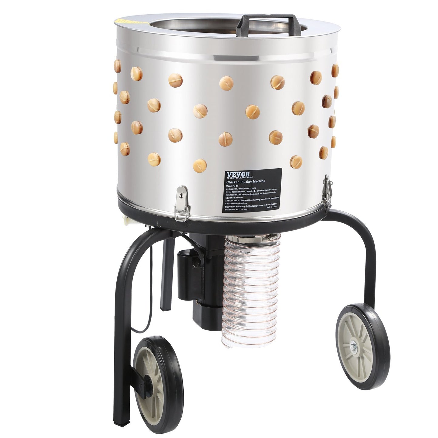 VEVOR Chicken Plucker Machine, Feather Plucker With 20-inch Stainless Steel Drum, Defeathering Equipment With 108 Soft Fingers, Simple Debris Collection, 500W High Power Poultry Plucking