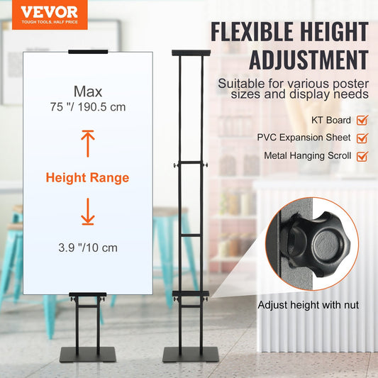VEVOR Poster Stand, Double-Sided Heavy Duty Pedestal Sign Holder, Floor Standing Sign Holder Banner Stand With Shock-absorbing Base For Display, For Board And Foam, Black