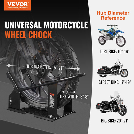 VEVOR Motorcycle Wheel Chock, 1800 Lbs Capacity Wheel Cradle Holder, Heavy-duty Steel Motorcycle Front Wheel Stand With 3 Adjustable Holes,  Off-Road Motorcycles, Standard Motorcycles