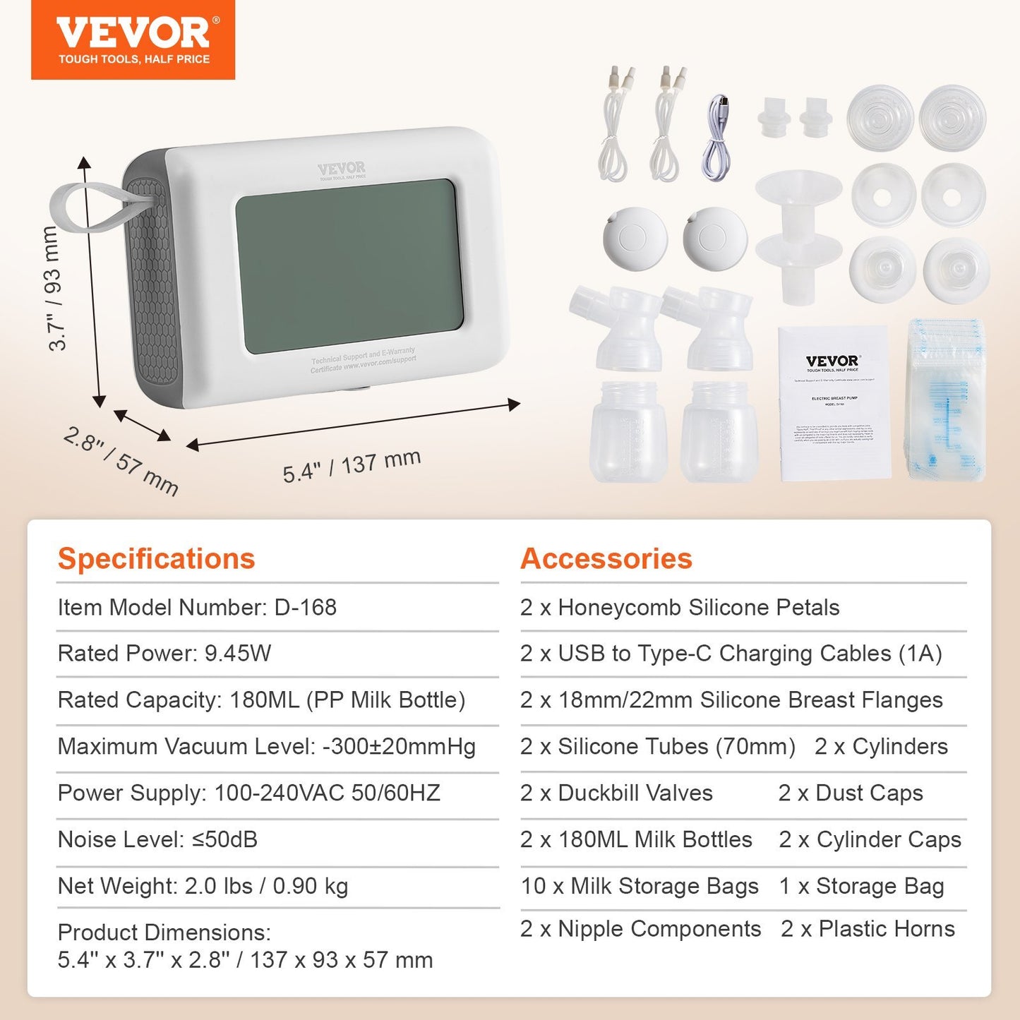 VEVOR Breast Pump, Single Double Adjustable Electric Breast Pumps, 4 Modes Reciprocating Piston Pumps, 4000mAH Anti-Backflow BreastfeedingPump With 300mmHg High Suction,