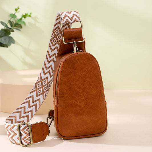 Women Chest Bag Sling Bag, Guitar Strap Small Crossbody PU Leather